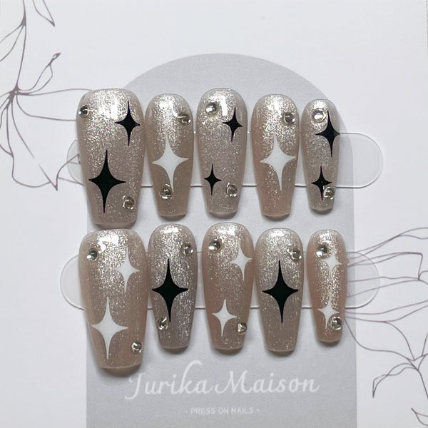 Silver Glitter Star Almond Press-On Nails (#59)