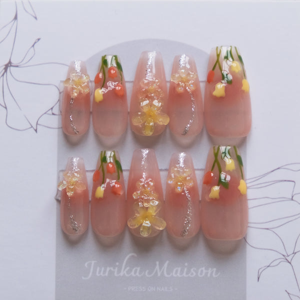 Jurika Maison luxury handmade flower patterned press on nails