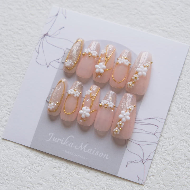 pink cherry blossom long almond nails