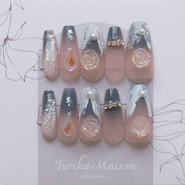 Long Almond Rose Nude Ombre Press-On Nails (#9)