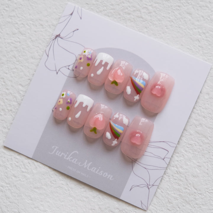 Jurika Maison cute hand painted rainbow press on nails